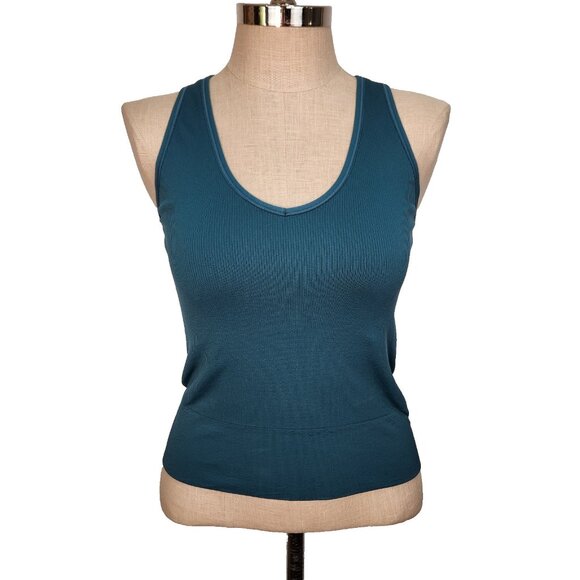Athleta NWT Aurora Tank M Teal Blue Fitted Ribbed Seamless Activewear Breathable - Picture 1 of 11
